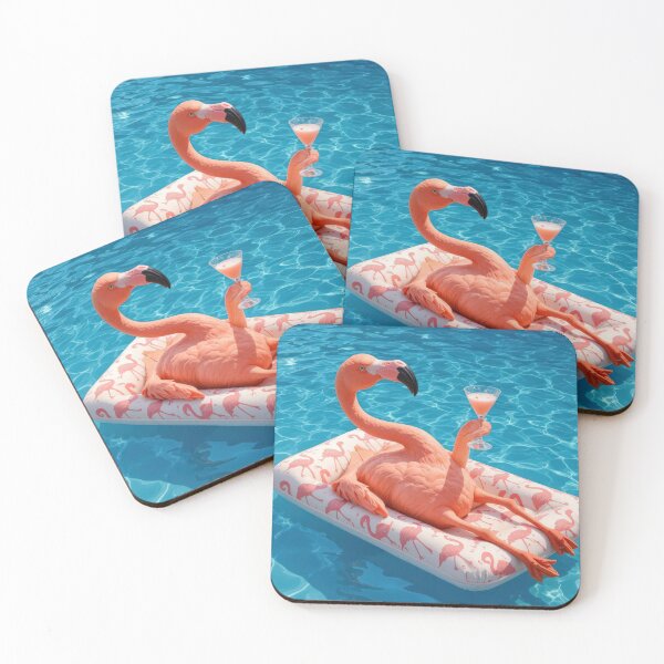 Item preview, Flamingo Floating In a Swimming Pool With Cocktail designed and sold by Maria Dryfhout.