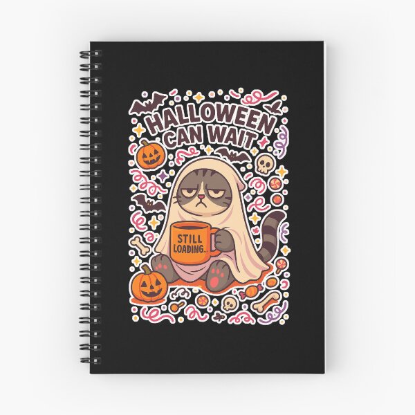 Item preview, Still Loading Halloween – Funny Lazy Cat Ghost with Coffee designed and sold by Whirl & Swirl.