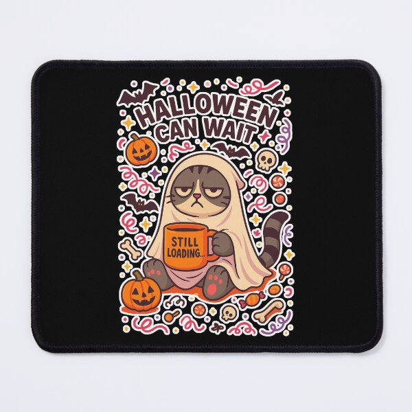 Item preview, Still Loading Halloween – Funny Lazy Cat Ghost with Coffee designed and sold by Whirl & Swirl.