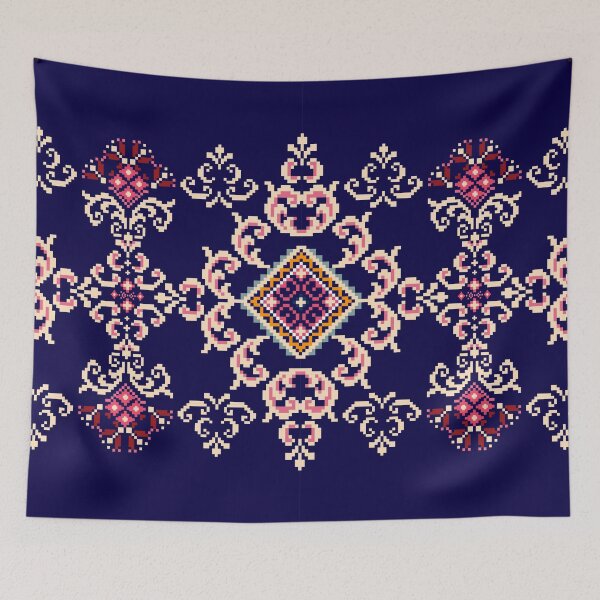 Item preview, Navy Pixel Ethnic Pattern in Pink Red designed and sold by MNX.