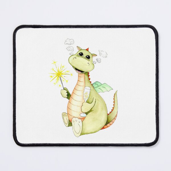 Item preview, Cute watercolor green dragon with sparkles and glass of champagne designed and sold by MilediVinter.