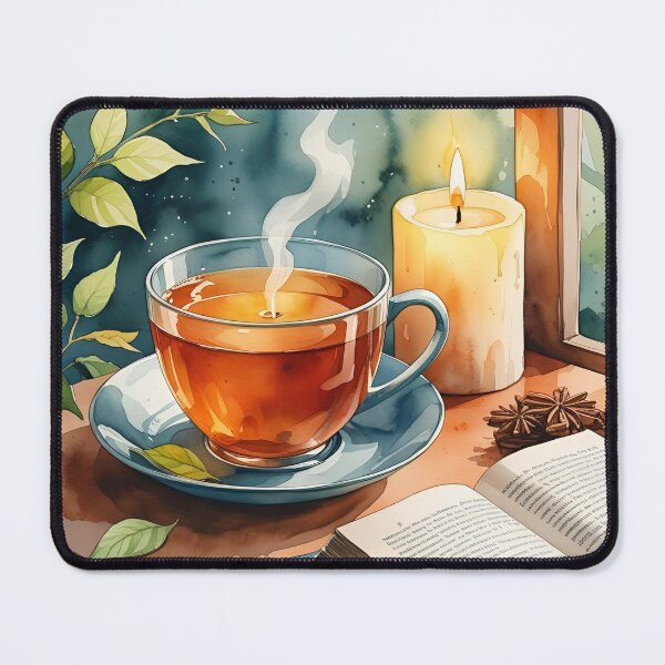 Artikelvorschau, Tasse Tee, Buch & Kerze – Gemütliches Aquarell-Design entworfen und verkauft von Anna2492.