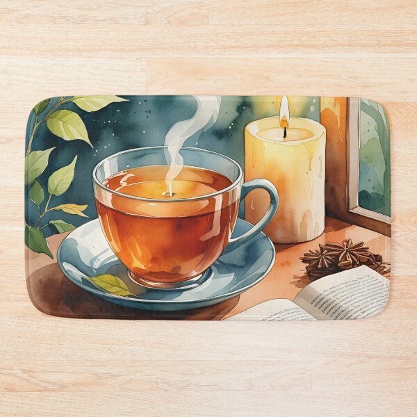 Artikelvorschau, Tasse Tee, Buch & Kerze – Gemütliches Aquarell-Design entworfen und verkauft von Anna2492.