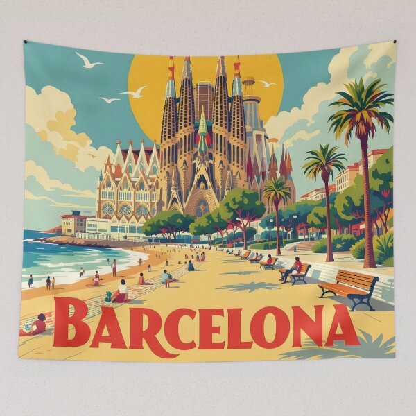 Item preview, Barcelona: Vintage-Style Painterly Travel Poster designed and sold by LSVart.