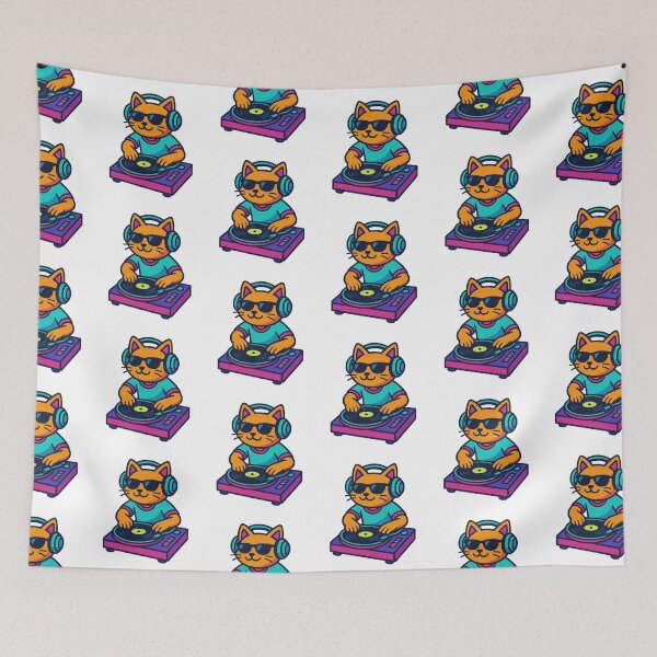 Item preview, DJ Cat - Retro Vinyl Spin Cartoon Art designed and sold by OnPointOutfits.