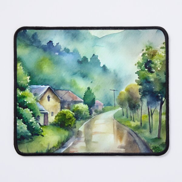 Item preview, Rainy Village Path Watercolor designed and sold by AntiqueWhiteArt.