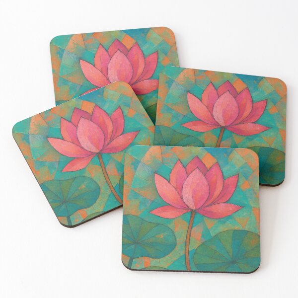 Item preview, Abstract Lotus Flower with Leaves – Vibrant Geometric Botanical Art designed and sold by KanvasGifts.