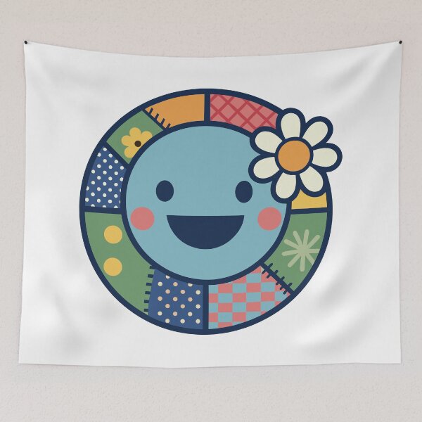 Item preview, Cute Patchwork Smiley – Denim & Floral Sticker Art designed and sold by PnrArtDesign.