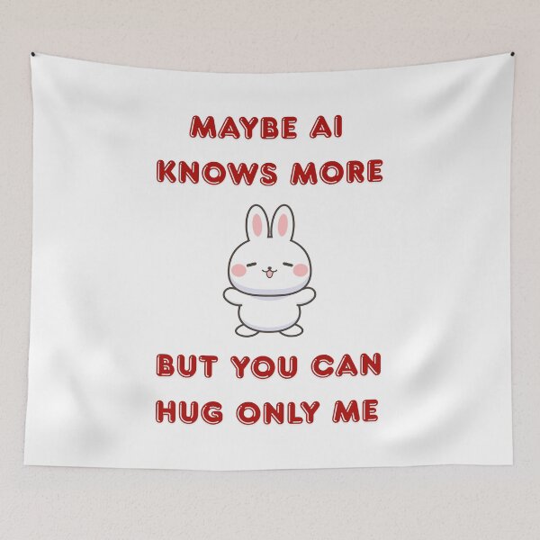 Item preview, Cute Bunny Hugging Better Than AI designed and sold by NotForMoney.