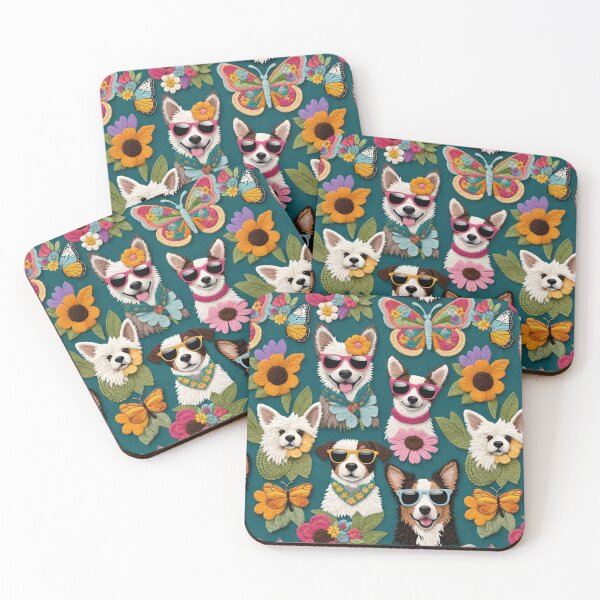 Item preview, Pups in Bloom Features Cool Dogs In Suglasses With Crochet Butterflies And Flowers designed and sold by CarrollGene.