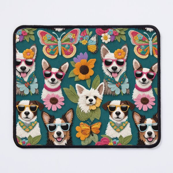 Item preview, Pups in Bloom Features Cool Dogs In Suglasses With Crochet Butterflies And Flowers designed and sold by CarrollGene.