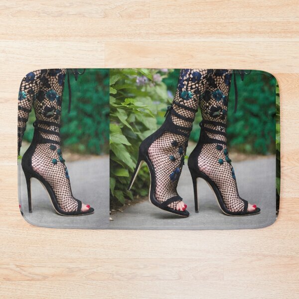 Item preview, Woman’s Legs In Eegant Black High Heel Sandals And Floral Fishnet Socks designed and sold by CarrollGene.