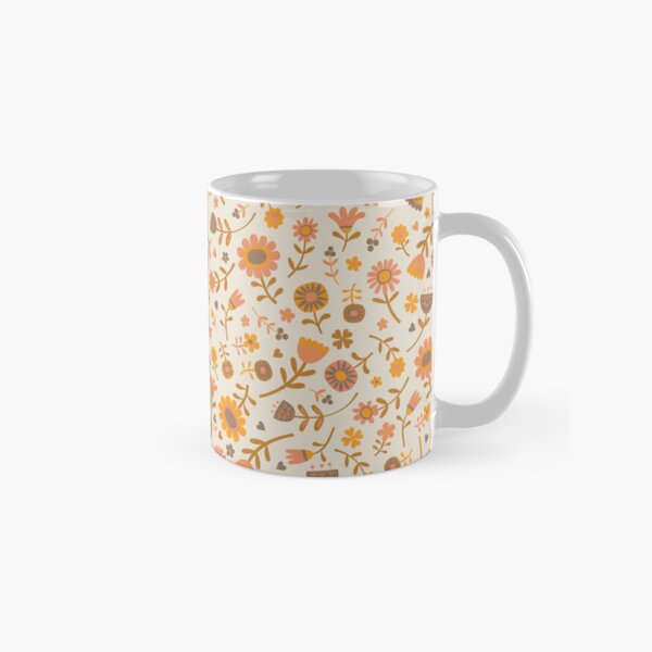 Folk Floral Scatter, peach and Clementine on cream - floral pattern by Cecca Designs Classic Mug