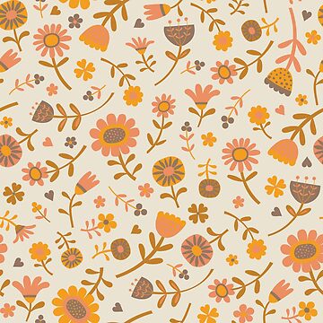 Artwork thumbnail, Folk Floral Scatter, peach and Clementine on cream - floral pattern by Cecca Designs by Cecca-Designs