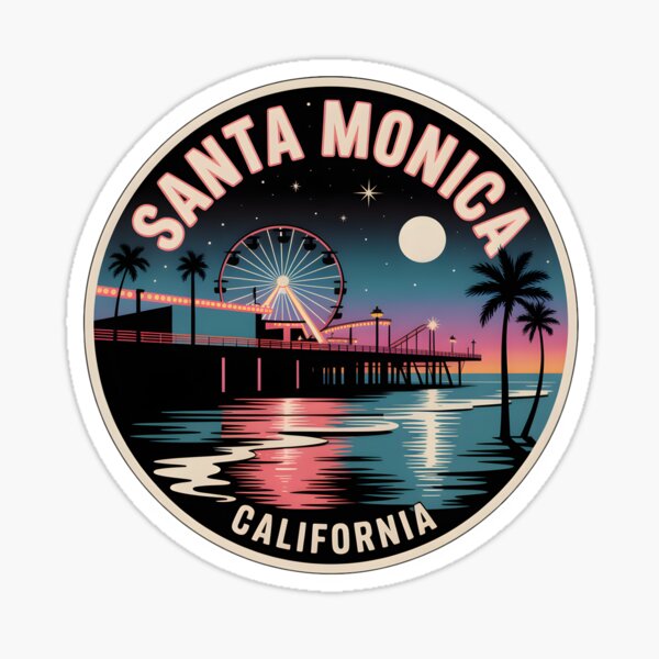 Aperçu de l'œuvre Autocollant Cercle de nuit de Santa Monica en Californie créée et vendue par Horizon Tales.