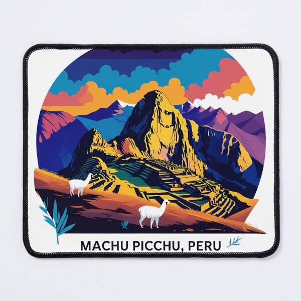 Item preview, Machu Picchu, Peru – Retro Flat 2D Sunset Vector with Andes Mountains, Stone Terraces & Llamas designed and sold by LoliDesignShop.