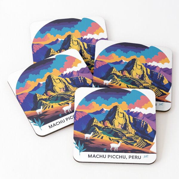Item preview, Machu Picchu, Peru – Retro Flat 2D Sunset Vector with Andes Mountains, Stone Terraces & Llamas designed and sold by LoliDesignShop.