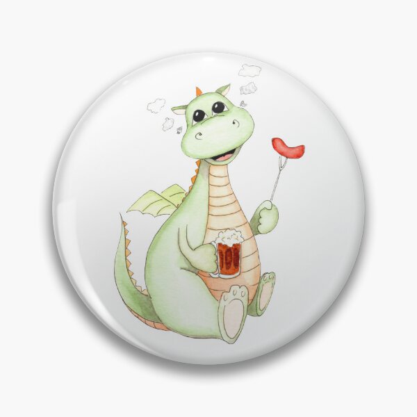Item preview, Cute watercolor green dragon with glass of beer and grilled sausage  designed and sold by MilediVinter.