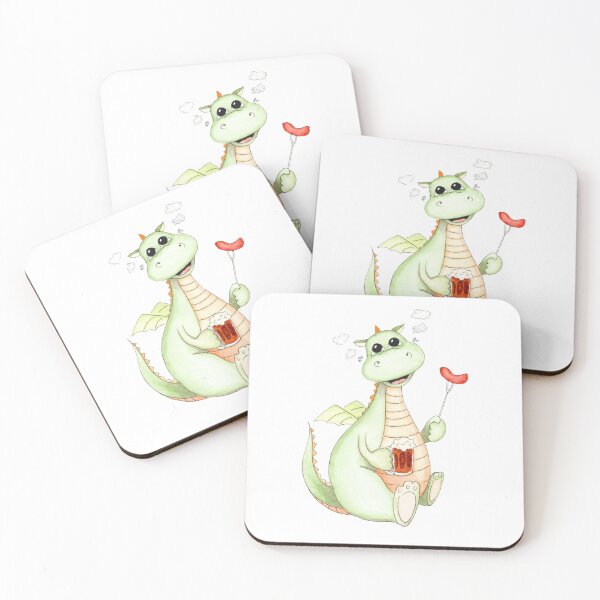 Item preview, Cute watercolor green dragon with glass of beer and grilled sausage  designed and sold by MilediVinter.