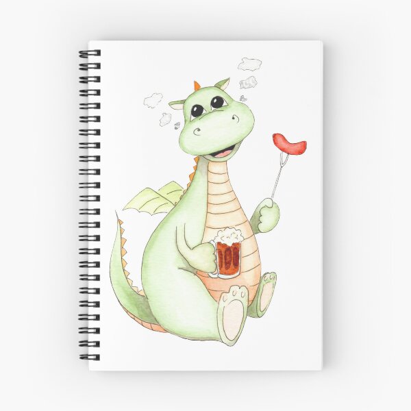 Item preview, Cute watercolor green dragon with glass of beer and grilled sausage  designed and sold by MilediVinter.