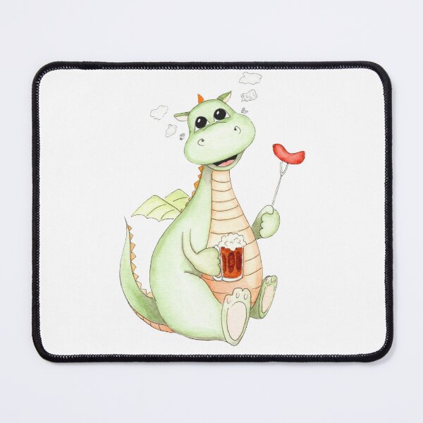 Item preview, Cute watercolor green dragon with glass of beer and grilled sausage designed and sold by MilediVinter.