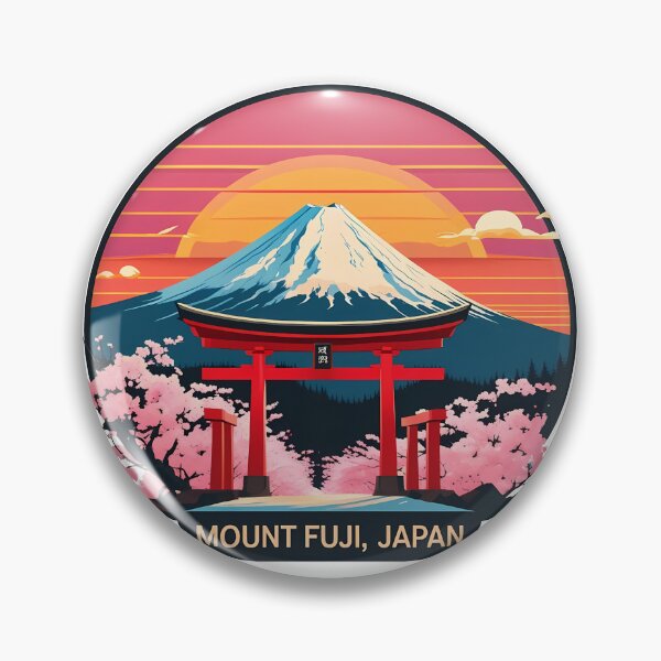 Item preview, Mount Fuji, Japan – Retro Flat 2D Sunset Vector with Torii Gate & Cherry Blossoms designed and sold by LoliDesignShop.