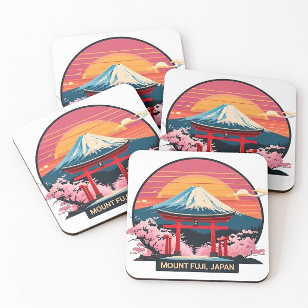 Item preview, Mount Fuji, Japan – Retro Flat 2D Sunset Vector with Torii Gate & Cherry Blossoms designed and sold by LoliDesignShop.