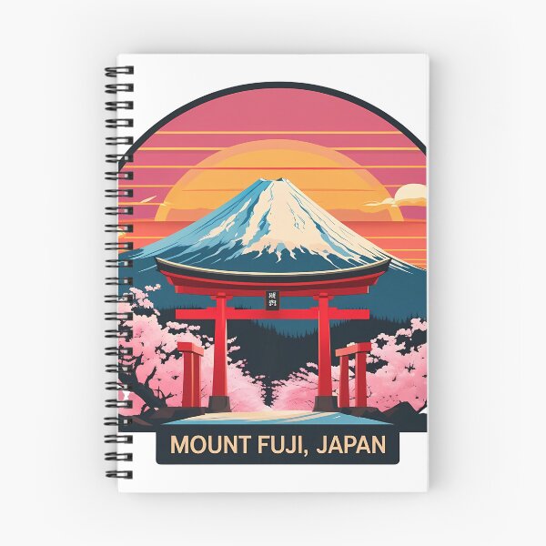 Item preview, Mount Fuji, Japan – Retro Flat 2D Sunset Vector with Torii Gate & Cherry Blossoms designed and sold by LoliDesignShop.