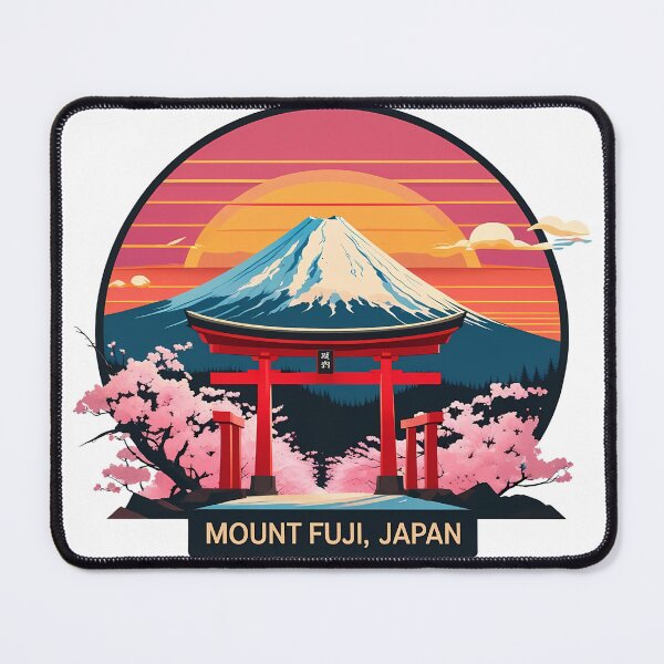 Item preview, Mount Fuji, Japan – Retro Flat 2D Sunset Vector with Torii Gate & Cherry Blossoms designed and sold by LoliDesignShop.