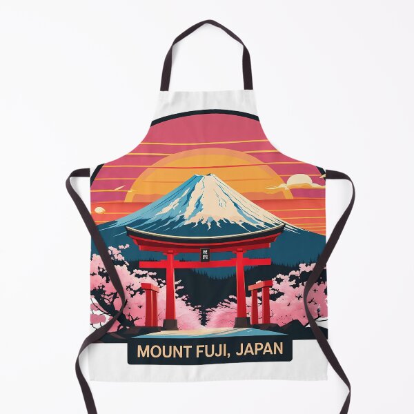 Item preview, Mount Fuji, Japan – Retro Flat 2D Sunset Vector with Torii Gate & Cherry Blossoms designed and sold by LoliDesignShop.