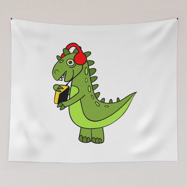 Item preview, Funny Green Dinosaur With Retro Vintage Walkman designed and sold by Sartoris Art.