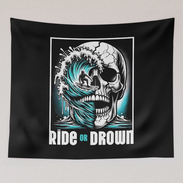 Item preview, Ride or Drown | Skull Wave with Surfer on Surfboard designed and sold by KZbubble.