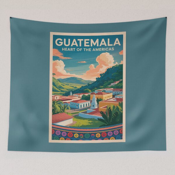 Item preview, Guatemala Landscape Illustration Travel Art Vintage designed and sold by KrisSidDesigns.