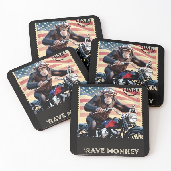 Item preview, 'rave Monkey on a motorcycle against the background of a US postage stamp designed and sold by DżodżoJoy.