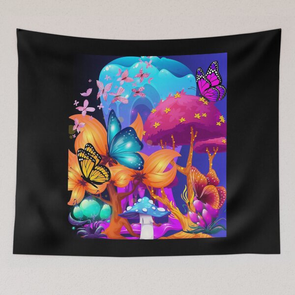 Item preview, A fairytale forest with funny trees, plants and butterflies designed and sold by DżodżoJoy.