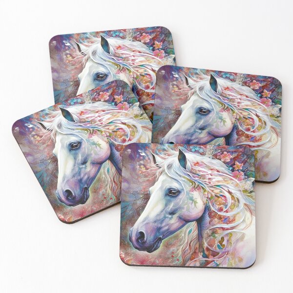Item preview, Magical White horse with colourful flowers designed and sold by RonelBroderick.
