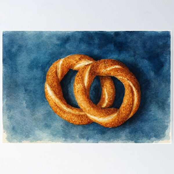 Item preview, Intertwined  Turkish Bagel Simit on Deep Blue – Watercolor Style designed and sold by Pacika.