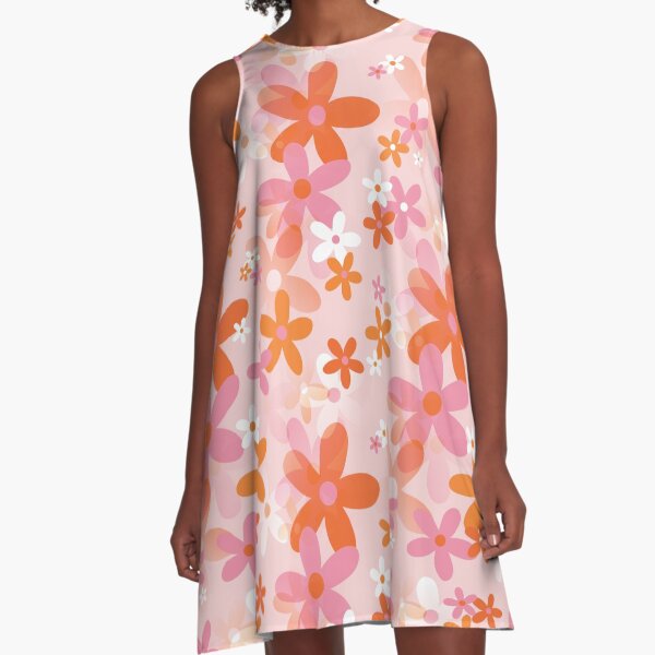 Item preview, 60's, 70's Retro Flower Garden in Orange, White and Pink designed and sold by MellowCat.