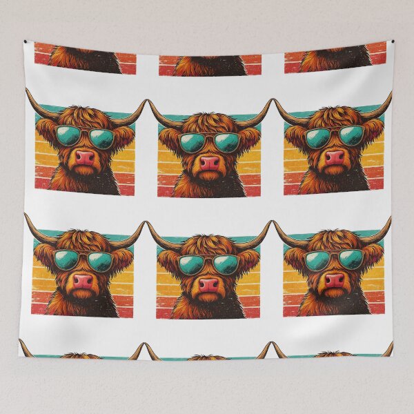 Item preview, Cool Highland Cow with Retro Sunglasses designed and sold by ArtfulWeave.