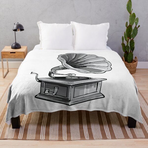 Item preview, Vintage Gramophone Illustration Retro Music Player in Black and White Art, old gramophone with vinyl record designed and sold by Danler.