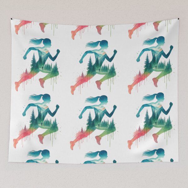 Item preview, Forest Running Girl Silhouette with Nature Landscape designed and sold by ArtfulWeave.