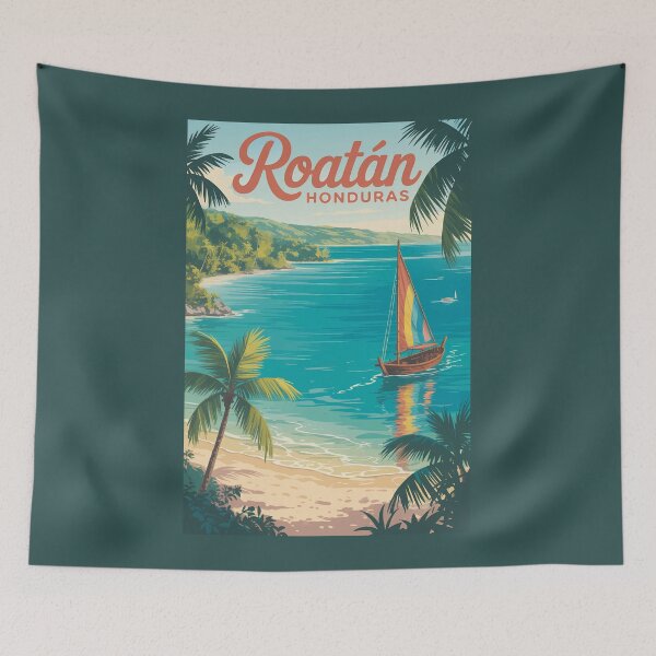 Item preview, Honduras Roatan Island Illustration Travel Art Vintage designed and sold by KrisSidDesigns.