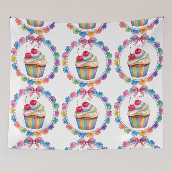 Item preview, Rainbow Cupcake with Cherries and Pastel Decorations designed and sold by ArtfulWeave.