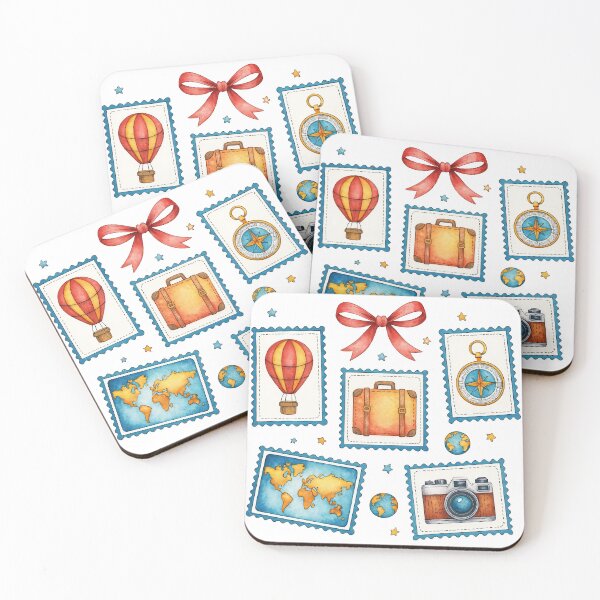 Item preview, Vintage Travel Stamps with Luggage, Compass and Camera designed and sold by ArtfulWeave.