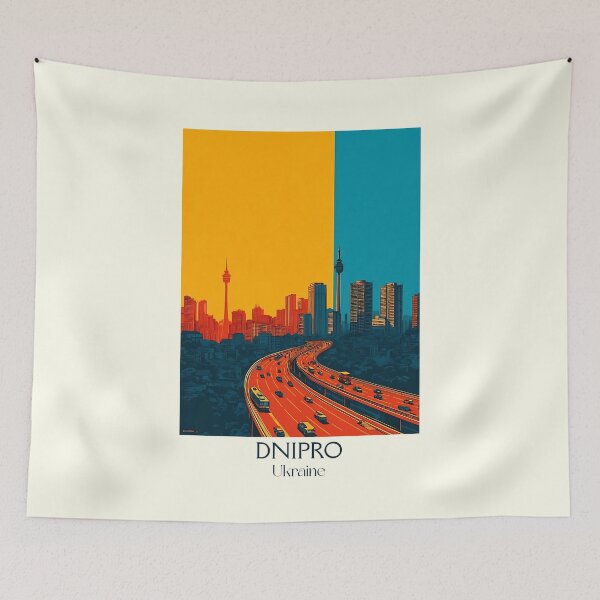 Item preview, Dnipro City Poster – Industrial Skyline Ukraine Art designed and sold by TuncGK.