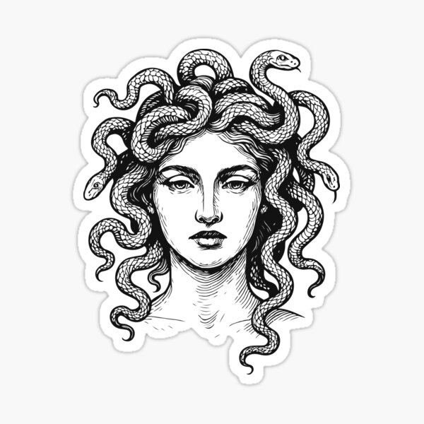 Item preview, Feministischer Mythologie-Aufkleber – Mächtige Medusa-Linienkunst designed and sold by InkOnThings.