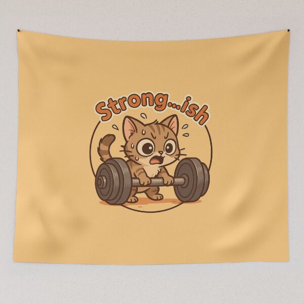 Item preview, Strong-ish Funny Gym Cat Sticker designed and sold by Yuliya Brush.