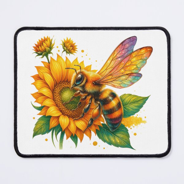Item preview, Honey Bee on Sunflower with Bright Floral Details designed and sold by ArtfulWeave.