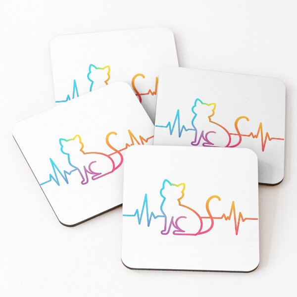 Item preview, Rainbow Cat Heartbeat Line Minimalist Pet Design designed and sold by ArtfulWeave.