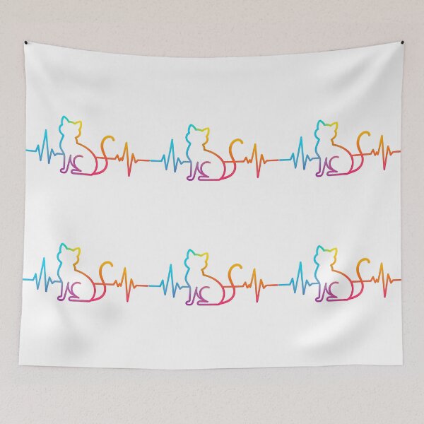 Item preview, Rainbow Cat Heartbeat Line Minimalist Pet Design designed and sold by ArtfulWeave.